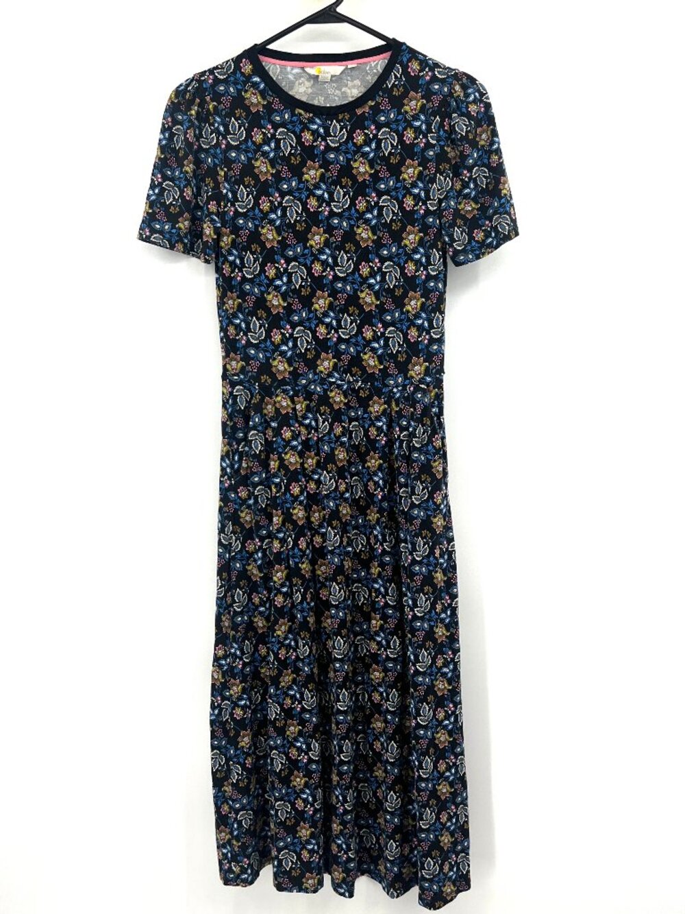 Boden Black Floral Print Short Sleeved Midi Dress Women's 6 R